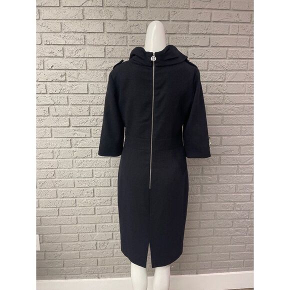 Antonio Melani Woman Navy Tweed Cowl Neck Dress With Sliver Hardware Size 4 - Picture 2 of 12